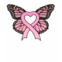 Pink Ribbon Heart Butterfly Ladies Black T-Shirt by pinkribbonshirts Pink Ribbon Heart Butterfly Ladies Black T-Shirt