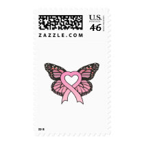 Pink Ribbon Heart Butterfly Stamps