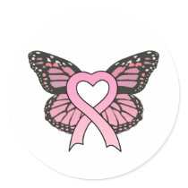 Pink Ribbon Heart Butterfly Sticker by pinkribbonshirts Pink Ribbon Heart Butterfly Sticker