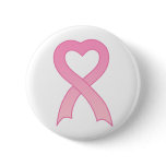 Pink Ribbon Heart Button