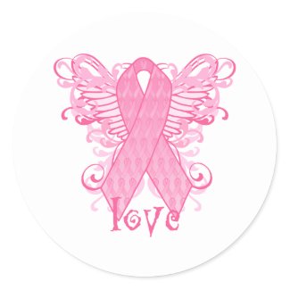 Pink Ribbon Love Wings sticker
