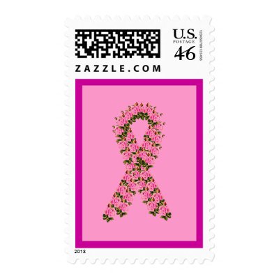 Pink Ribbon Made of Pink Roses Postage