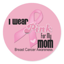 Pink Ribbon Mom Breast Cancer Round Sticker