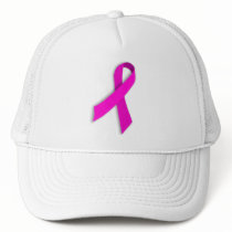 Pink Ribbon on White Mesh Cap -Breast Cancer Aware Hat