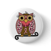Pink Ribbon Owl buttons