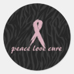 pink ribbon; peace love cure zebra print stickers