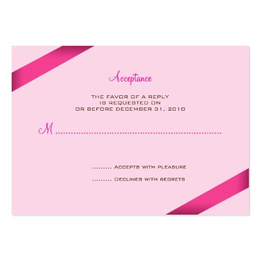 Pink Ribbon RSVP Minicard Business Card Template (back side)