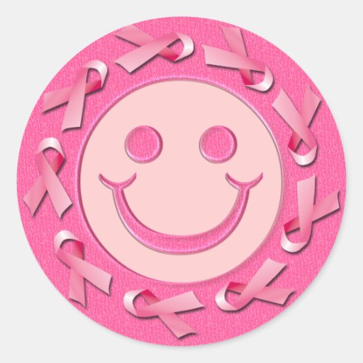 PINK RIBBON SMILEY FACE CLASSIC ROUND STICKER Zazzle