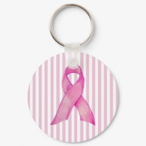 Pink Ribbon stripes Keychain