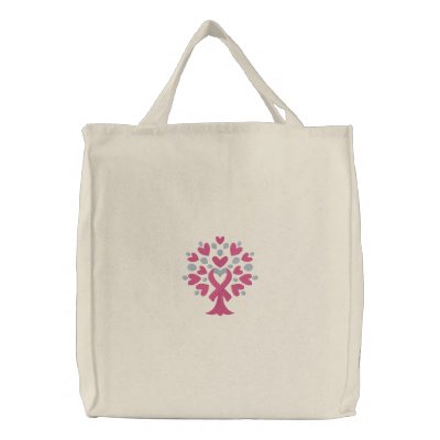 Pink Ribbon Tree Embroidered Tote Bag by Embroidery4U
