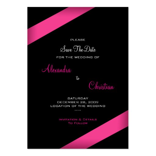 Pink Ribbon Wedding Save The Date MiniCard Business Card (back side)