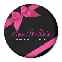 Pink Ribbon Wedding Save The Date Round magnets