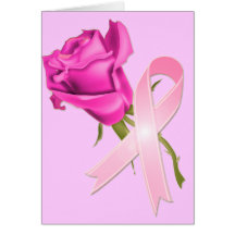 Pink Ribbon with Rose *Breast Cancer Awareness * Card