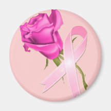Pink Ribbon with Rose *Breast Cancer Awareness * Magnets