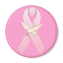 Pink Ribbon with White Dove Magnet