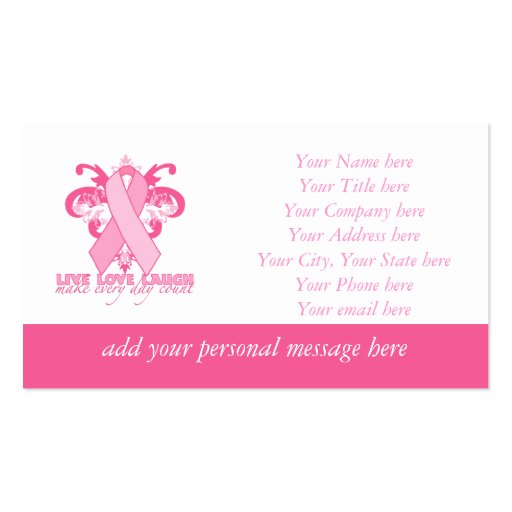 Pink Ribbons Every Day Business Card Template (front side)