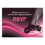 Pink road biker wedding RSVP response card invitations