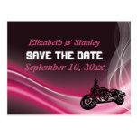 Pink road biker wedding Save the Date postcard postcards