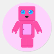 Pink Robot Round Sticker