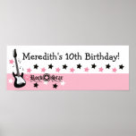 Pink Rock Star Guitar Custom Birthday Banner Print