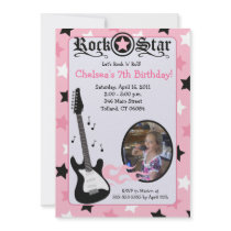 Pink Rock Star Guitar *PHOTO* Birthday 5x7 Custom Announcements