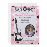 Pink Rock Star Guitar *PHOTO* Birthday 5x7 Custom Announcements