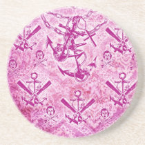 Pink Rockabilly Nautical anchor pattern. coasters