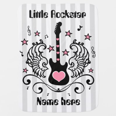 Pink rocker star guitar with wings custom baby blankets