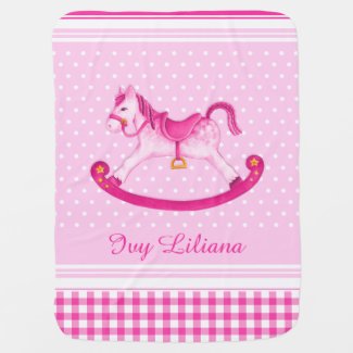 Pink rocking horse baby blanket