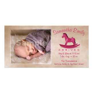 Pink Rocking Horse Baby Announcement Photo Card