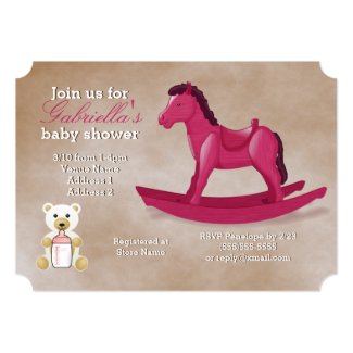 Pink Rocking Horse Baby Shower 5x7 Paper Invitation Card