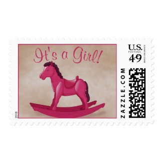 Pink Rocking Horse IT'S A GIRL! Postage Stamps