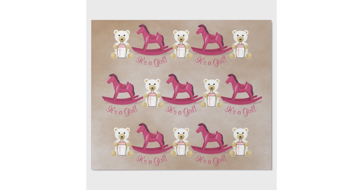 Pink Rocking Horse IT'S A GIRL! Wrapping Paper Zazzle
