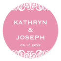 Pink romance Victorian scroll wedding favor label sticker