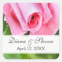 Pink romantic rose wedding date bride groom stickers