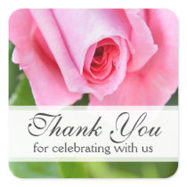 Pink romantic rose wedding thank you stickers