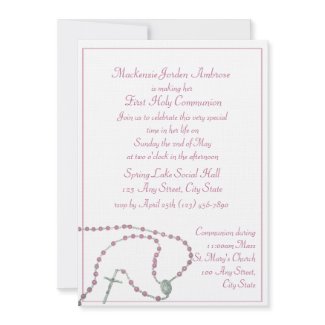 Pink Rosary Communion Invitation invitation