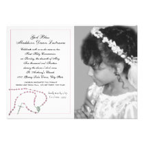 Pink Rosary Communion Photo invitations