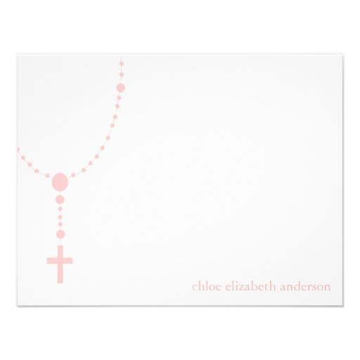 Pink Rosary Custom Baptism Thank You Notes Announcements