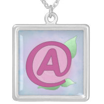 Pink Rose "A" Sterling Silver Pendant Necklace necklaces