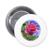 Pink Rose and Butterflies