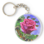 Pink Rose and Butterflies Key Chains