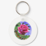 Pink Rose and Butterflies picture keychain Pink Rose and Butterflies picture keychain