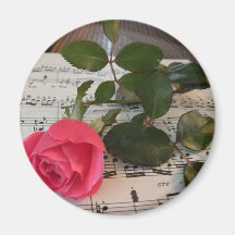 Pink Rose and Music Notes Fridge Magnet