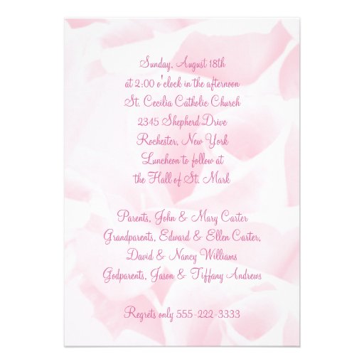 Pink Rose Baby Girl Photo Christening Personalized Invitations