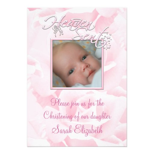 Pink Rose Baby Girl Photo Christening Personalized Invitations