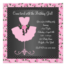 Pink Rose Ballerina Girls Ballerina Birthday Party Personalized Invitation