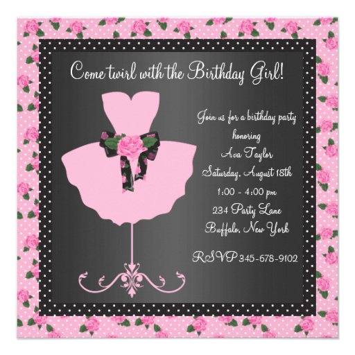 Pink Rose Ballerina Girls Ballerina Birthday Party Personalized Invitation