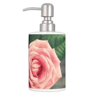 Pink rose blossom Soap Dispenser &Toothbrush