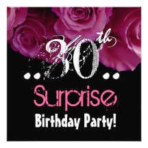 Pink Rose Bouquet 30th Surprise Birthday Template Invite